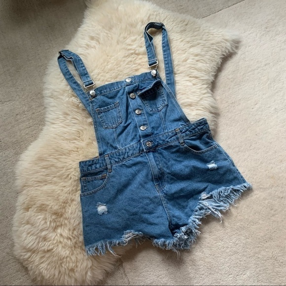 Forever 21 Overalls Cut Off Short Denim Jeans Medium M - Picture 2 of 8